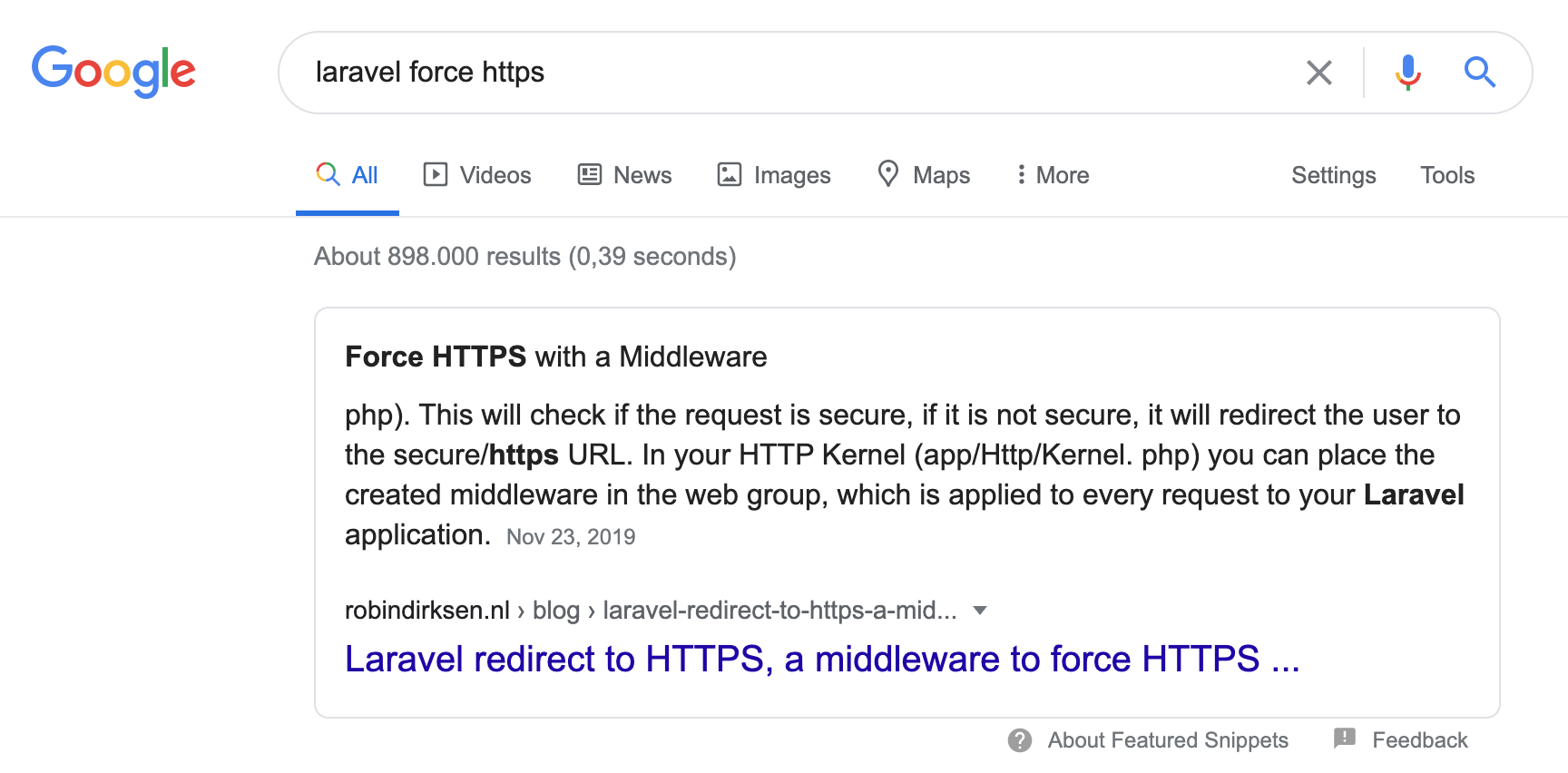 Google Featured snippet for "Laravel Force Https"