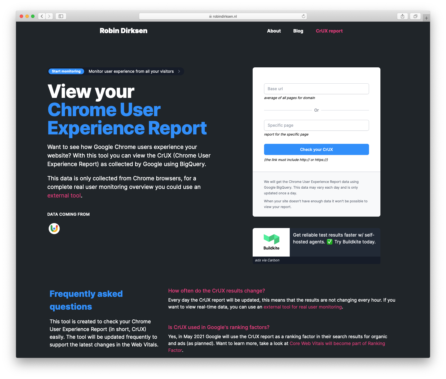 Chrome User Experience Report tool